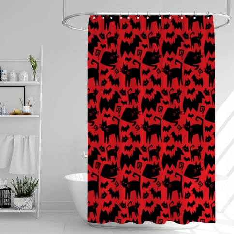 Bats Cats and Questions Pattern Shower Curtain