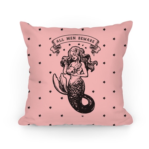 All Men Beware Vintage Mermaid Pillow