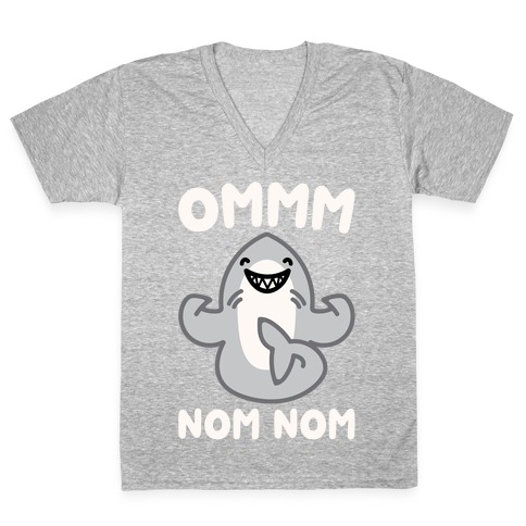 Ommm Nom Nom Shark Parody V-Neck Tee Shirt