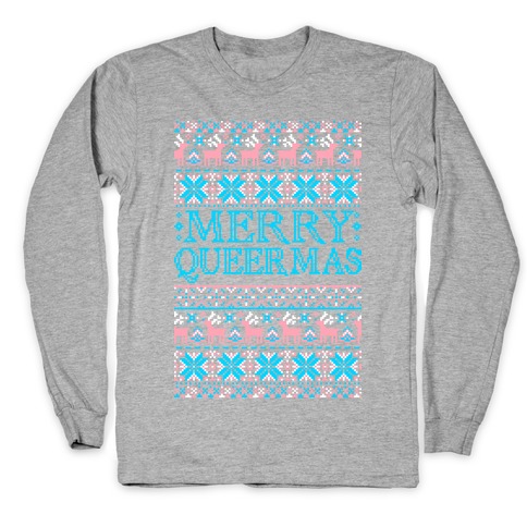Merry Queermas Trans Pride Christmas Sweater Long Sleeve T-Shirt