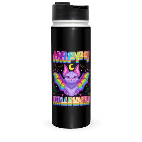 90s Neon Rainbow Bat Happy Halloween Travel Mug