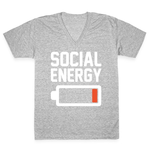 Social Energy Low White Print V-Neck Tee Shirt