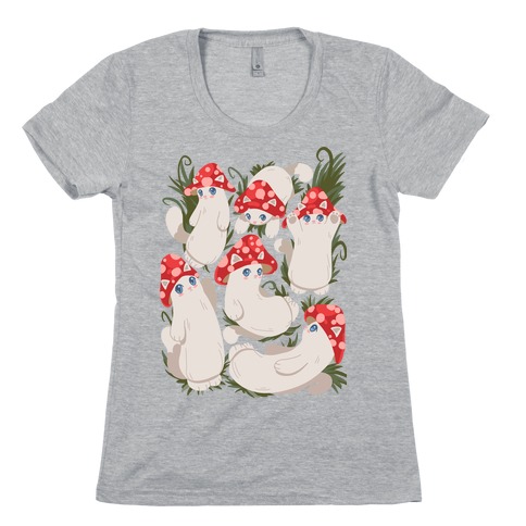 Mushroom Cats Pattern Womens T-Shirt