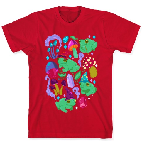 Magical Mushroom Frogs Pattern T-Shirts | LookHUMAN