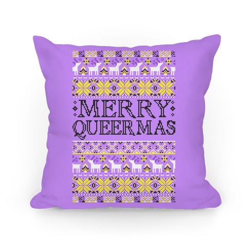Merry Queermas Nonbinary Pride Christmas Sweater Pillow