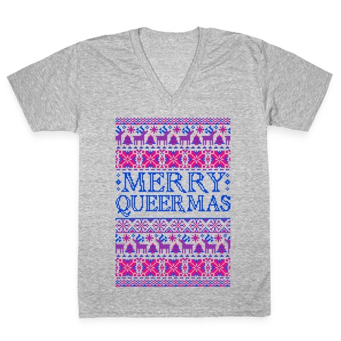 Merry Queermas Bisexual Pride Christmas Sweater V-Neck Tee Shirt