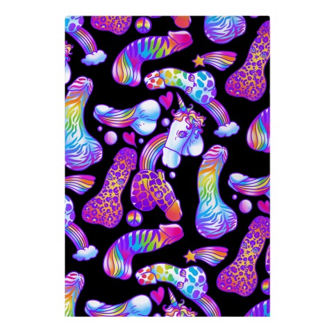 90s Neon Rainbow Penis Pattern Black Garden Flag