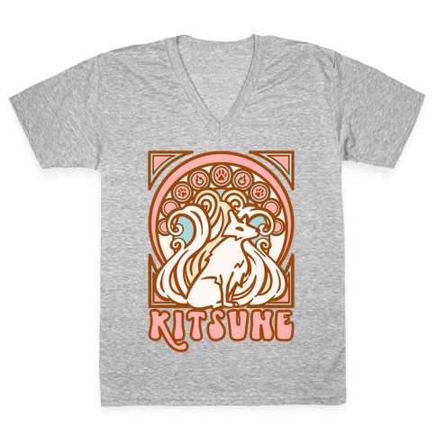Art Nouveau Kitsune V-Neck Tee Shirt