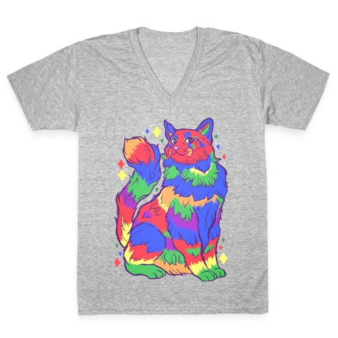 Gay Pride Cat V-Neck Tee Shirt