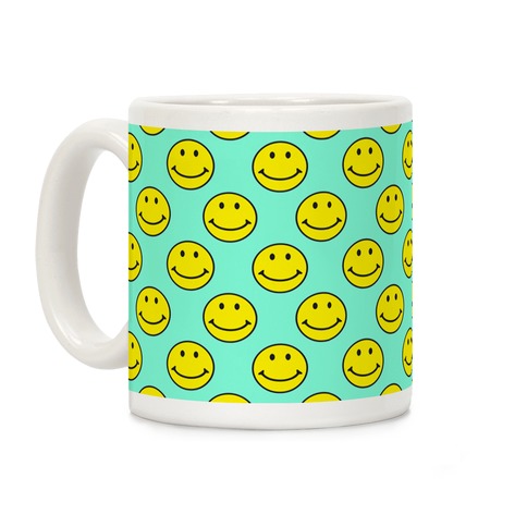 Teal Smiley Face Pattern Coffee Mug