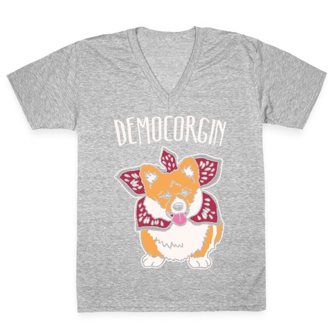 Democorgin Parody White Print V-Neck Tee Shirt