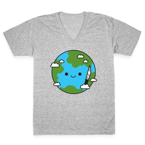 Earth with Knife V-Neck Tee Shirt