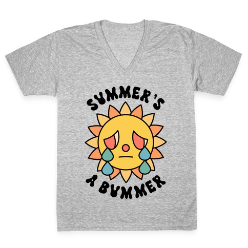 Summer's A Bummer (Retro Sad Sun) V-Neck Tee Shirt