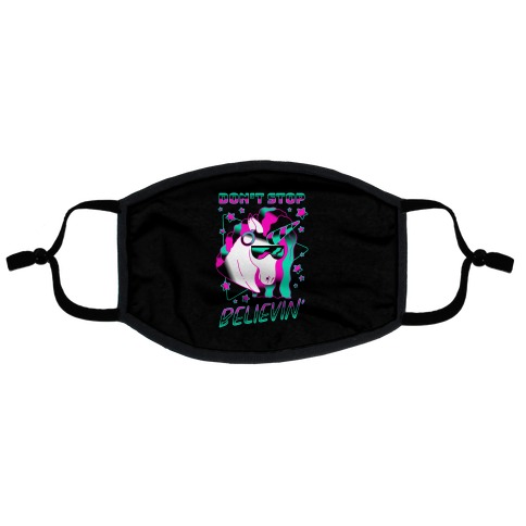 Don't Stop Believin' 80s Synthwave Unicorn Flat Face Mask