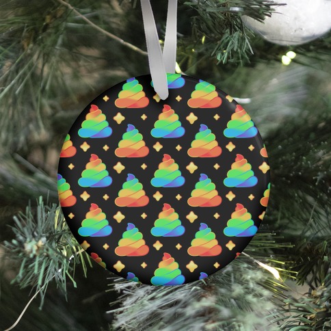 Rainbow Poop Pattern (Black Background) Ornament