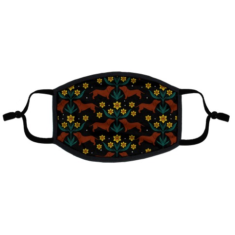 Dachshunds and Daffodils Black Flat Face Mask