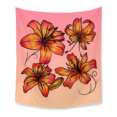 Sunset Tiger Lillies Pattern Tapestry