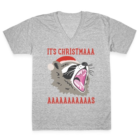 It's Christmas Screaming Raccoon V-Neck Tee Shirt