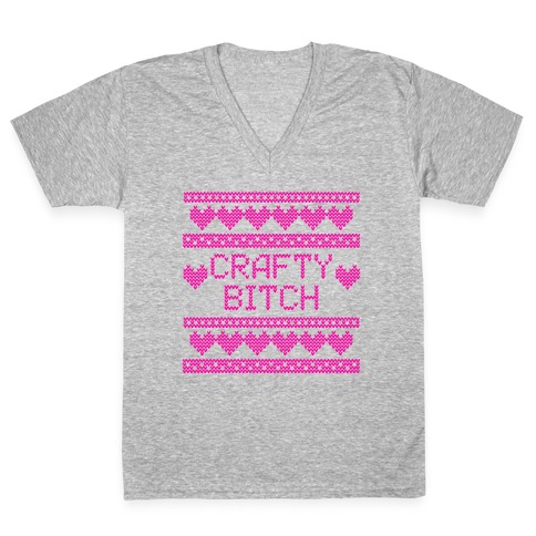 Hot Pink Crafty Bitch Knitting Pattern V-Neck Tee Shirt