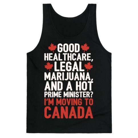 I'm Moving To Canada White Print Tank Top