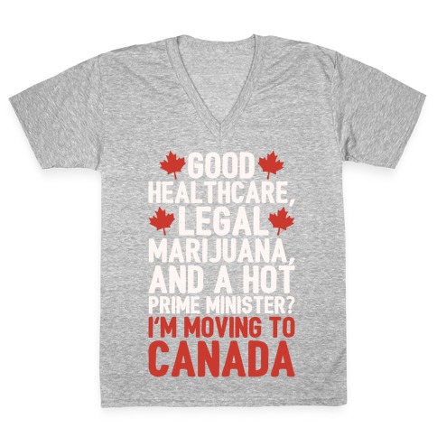 I'm Moving To Canada White Print V-Neck Tee Shirt