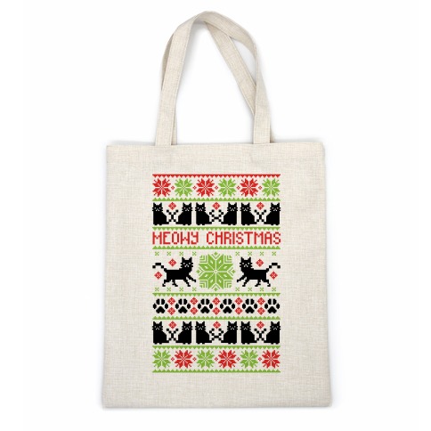 Meowy Christmas Cat Sweater Pattern Casual Tote