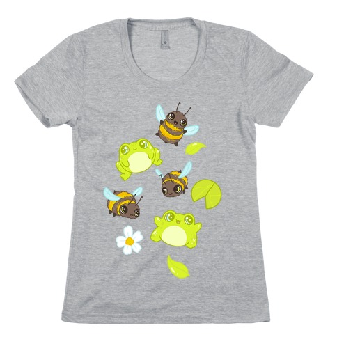 Cute Bees and Frogs Pattern Womens T-Shirt
