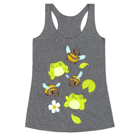 Cute Bees and Frogs Pattern Racerback Tank Top