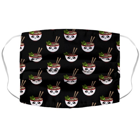 Happy Bowl Of Pho Pattern Black Accordion Face Mask