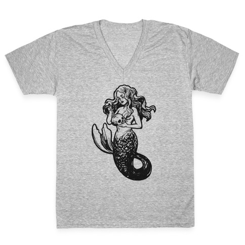 A Mermaid and Her Skull V-Neck Tee Shirt