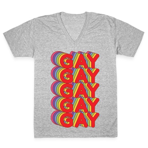Gay Retro Rainbow V-Neck Tee Shirt