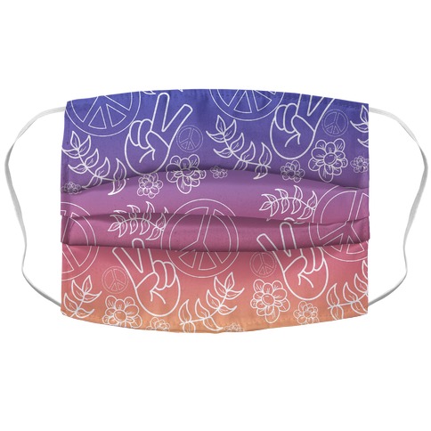 Hippie Peace Pattern Sunset Off White Gradient Accordion Face Mask