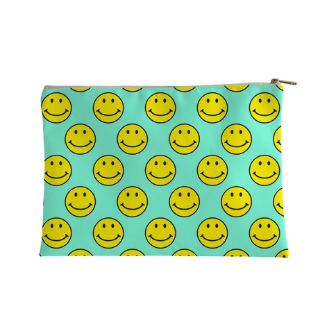Teal Smiley Face Pattern Accessory Bag