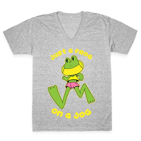 Just a Frog on a Jog V-Neck Tee Shirt