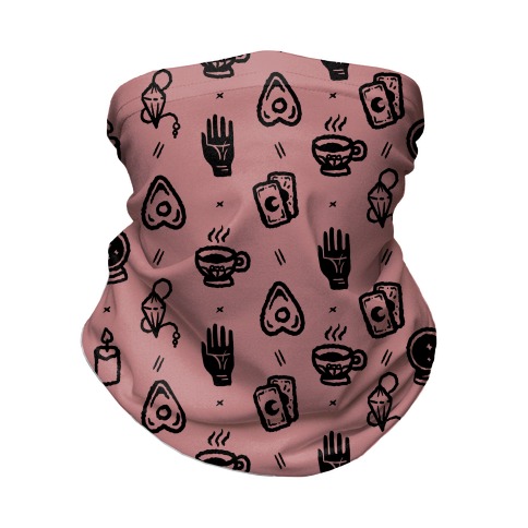 Tools of Divination Pattern Dusty Pink Neck Gaiter