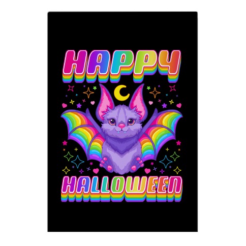 90s Neon Rainbow Bat Happy Halloween Garden Flag