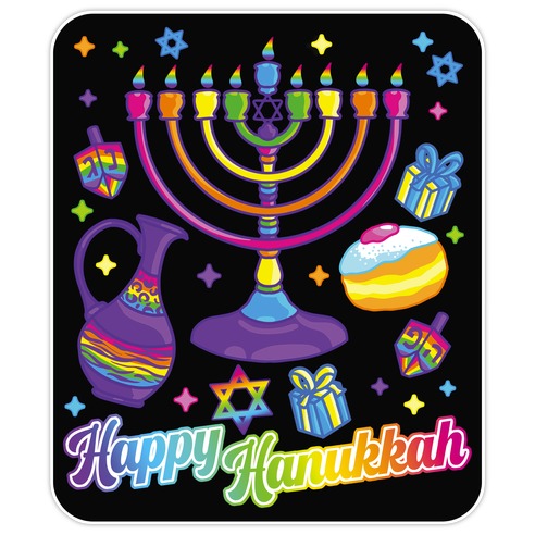 90s Neon Rainbow Happy Hanukkah Pattern Die Cut Sticker
