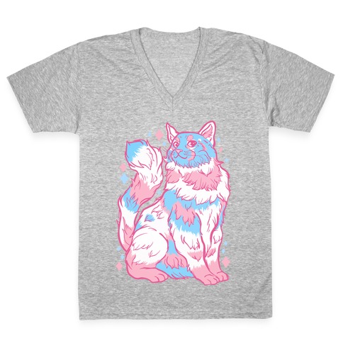 Transgender Pride Cat V-Neck Tee Shirt