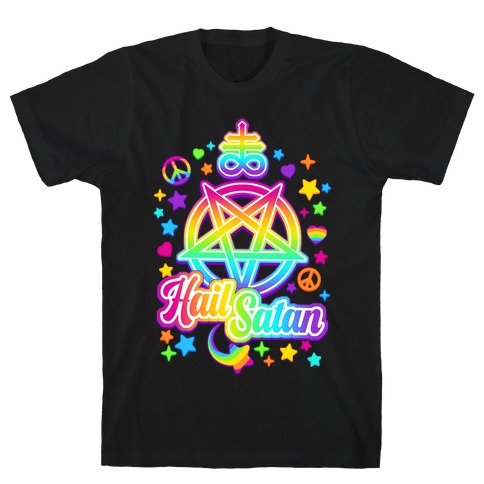 90s Neon Rainbow Hail Satan T-Shirt