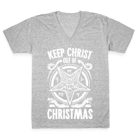 Keep Christ Out of Christmas Baphomet  V-Neck Tee Shirt