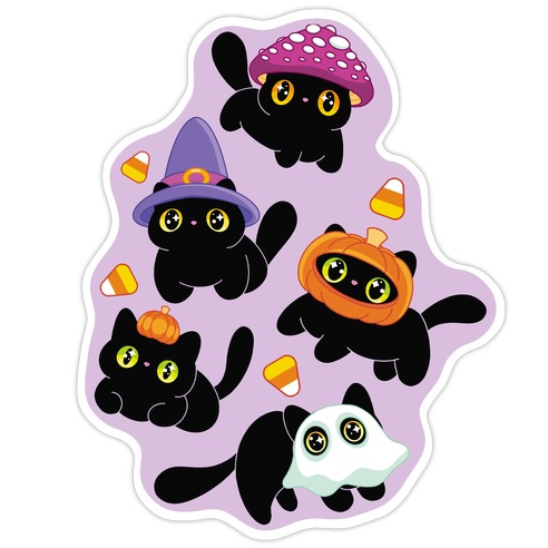 Spooky Black Cats Pattern Die Cut Sticker