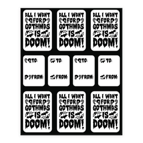 All I Want for Gothmas Is Doom Parody Stickers and Decal Sheet