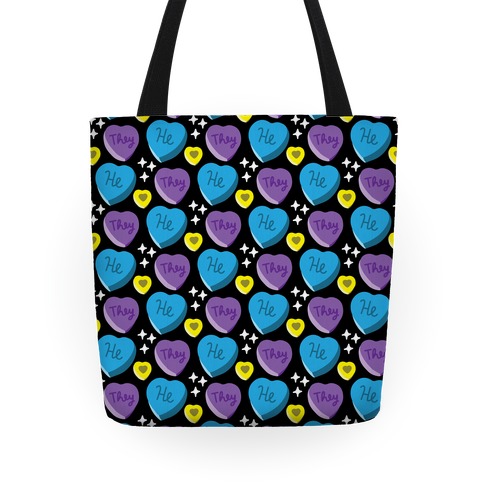 He/They Candy Hearts Pattern Tote