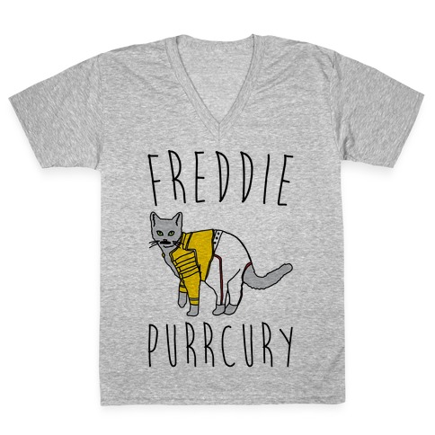 Freddie Purrcury Cat Parody V-Neck Tee Shirt