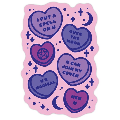 Witchy Candy Hearts Die Cut Sticker