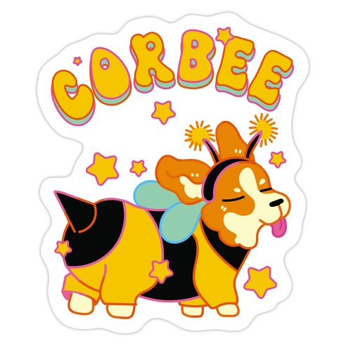 Corbee Corgi in a Bee Costume Die Cut Sticker