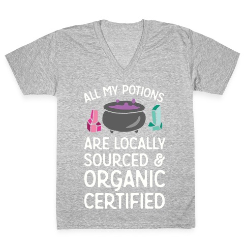 All My Potions Are Organic Witch V-Neck Tee Shirt