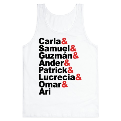 Carla & Samuel & Guzman & Ander & Patrick Elite Character List Parody Tank Top