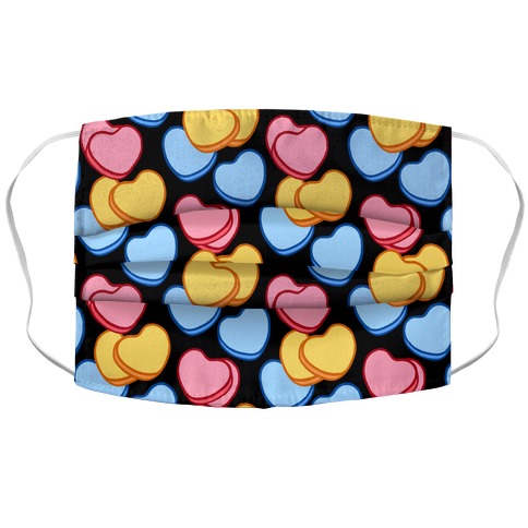 Candy Hearts Mask Black Accordion Face Mask