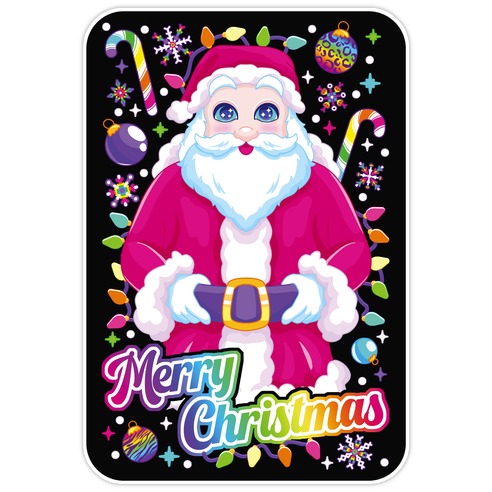 90s Neon Rainbow Santa Merry Christmas Die Cut Sticker